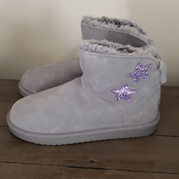 Ugg Koolaburra Star Mini Lined Sheepskin Ankle Boots Gray Kids Youth Size 4 NEW - Picture 1 of 9